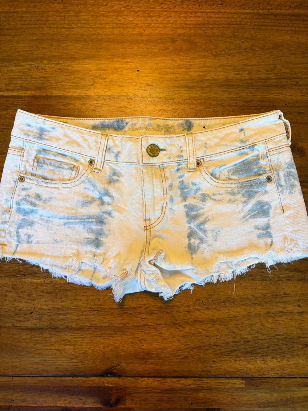 Tie-Dye Denim Cutoff Shorts - White & Blue-Size 8